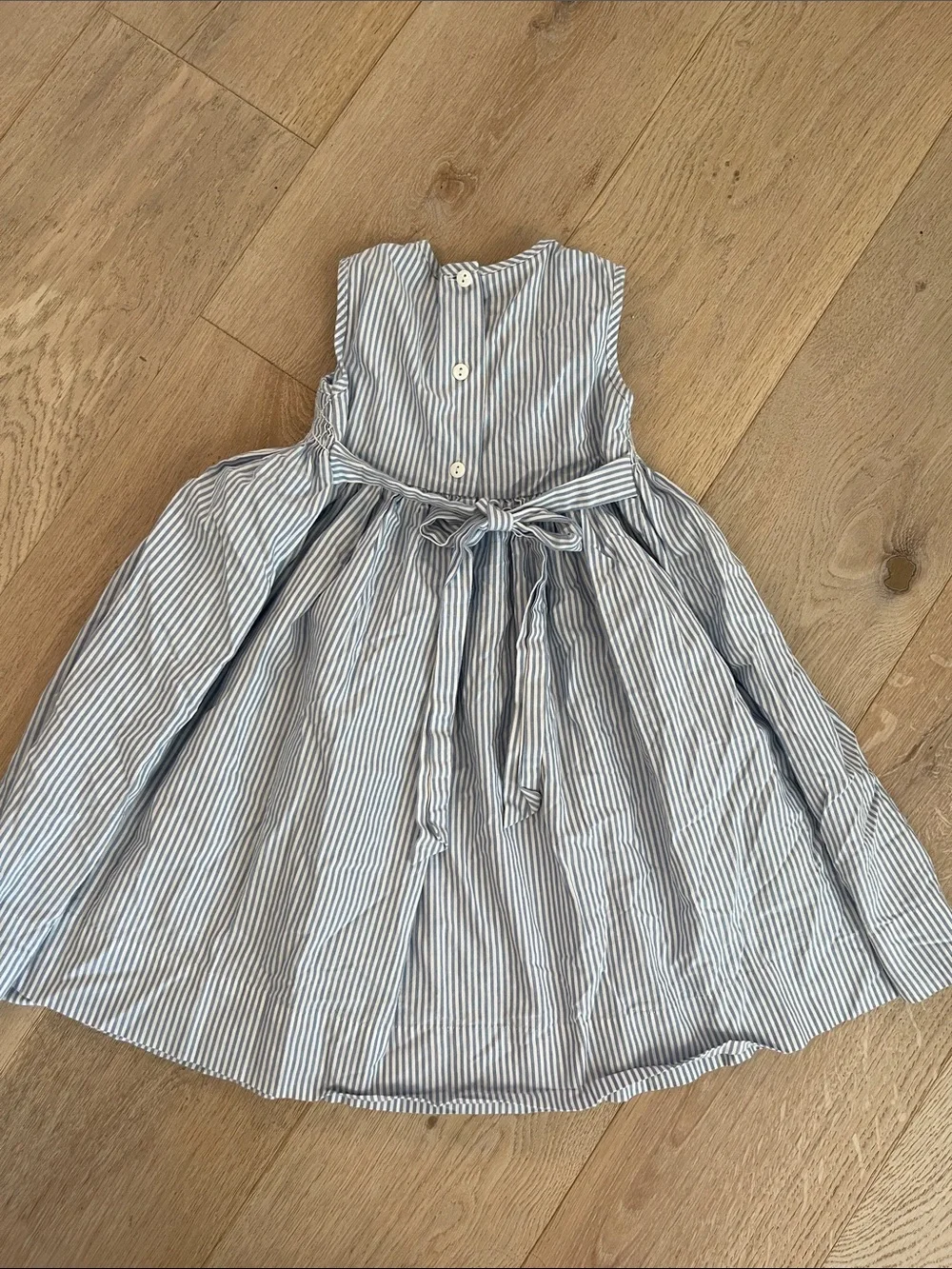 Sweet Dreams Blue and White Striped  Smocked Girls Dress size 4